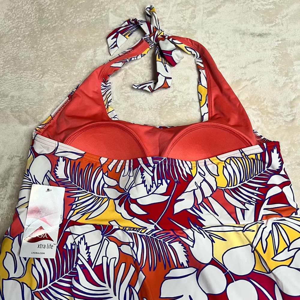 Lands' End Multi-Palm Floral Halter Neck Swim Dress - Size L 14 - 16 - Picture 7 of 14